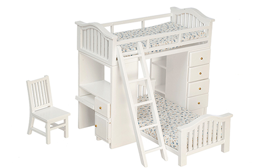 Bunkbed Set with Desk and chair, white